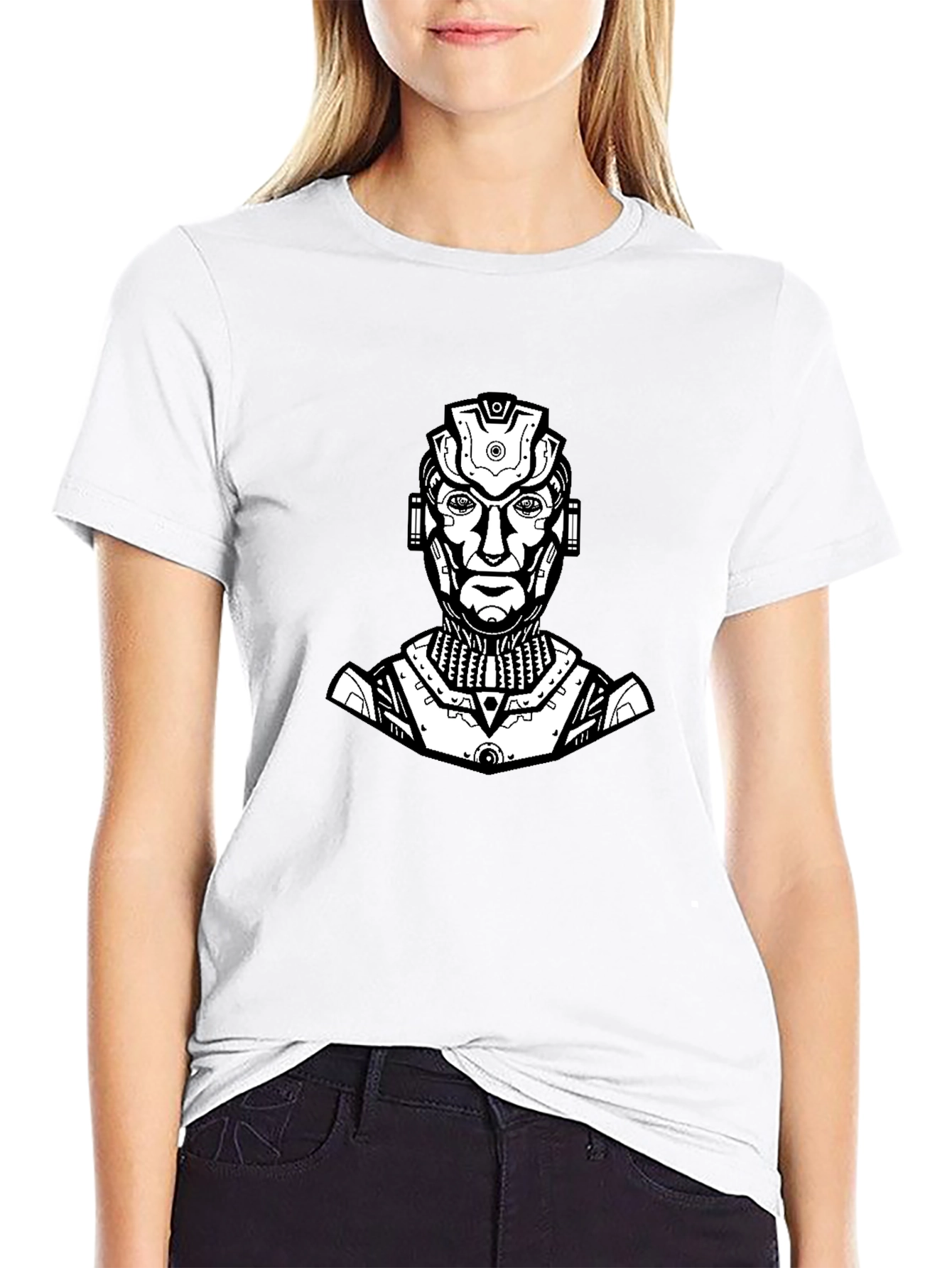 Sci-Fi Robot Graphic Tee - Black Cotton T-Shirt