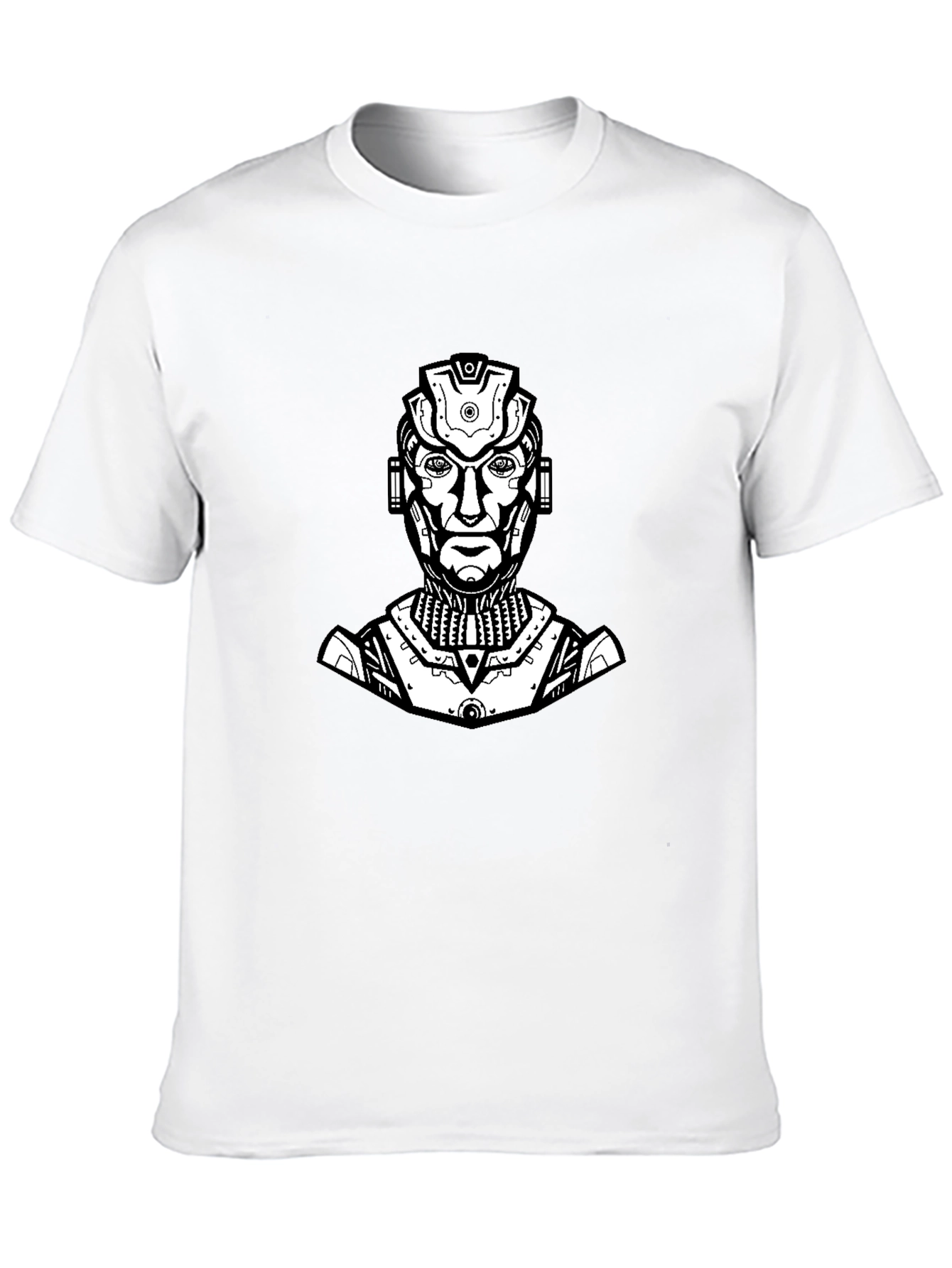 Sci-Fi Robot Graphic Tee - Black Cotton T-Shirt