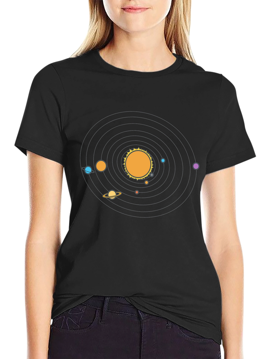Planets Graphic Print Black T-Shirt