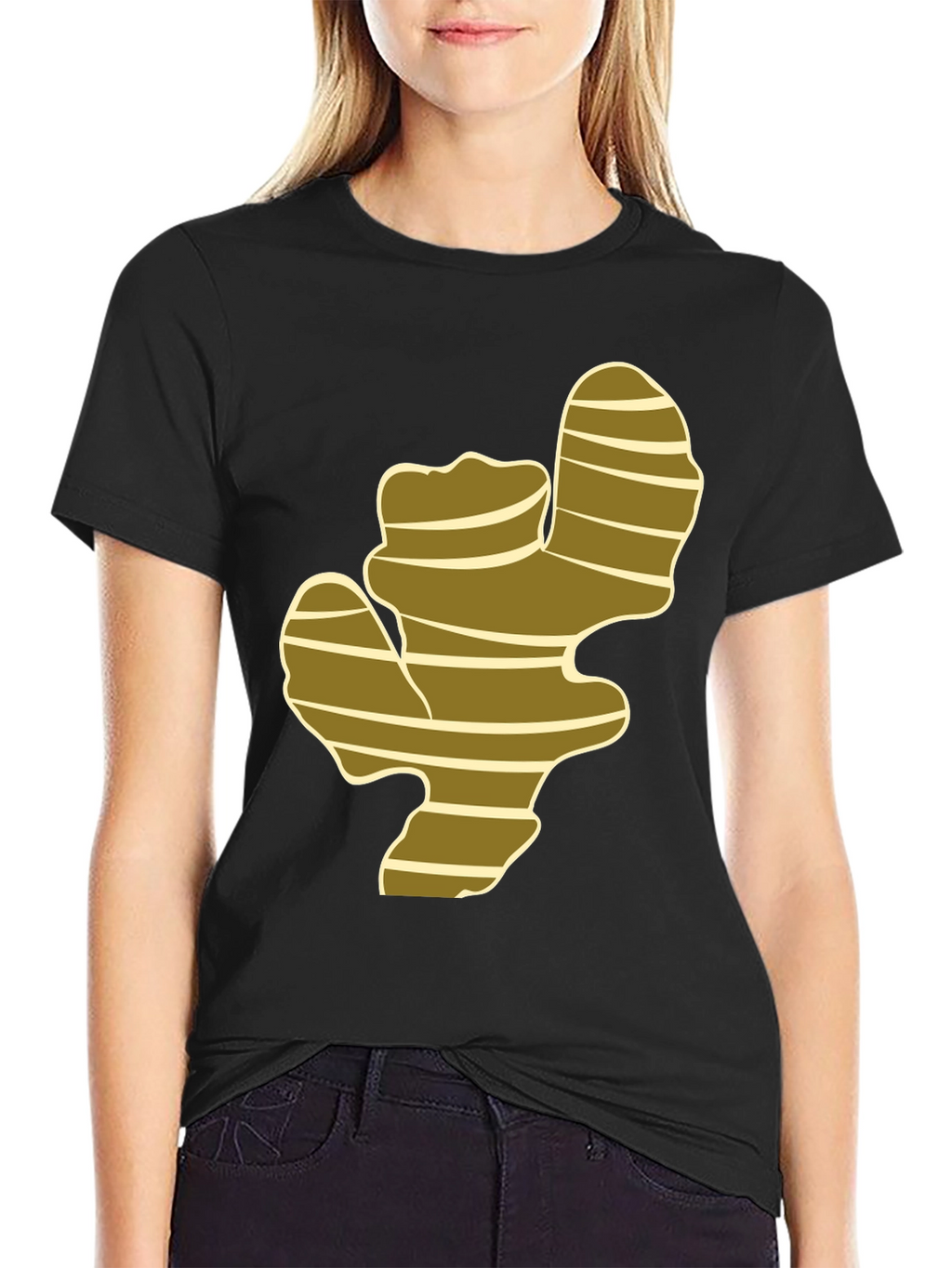 Ginger Root Graphic Print Black T-Shirt