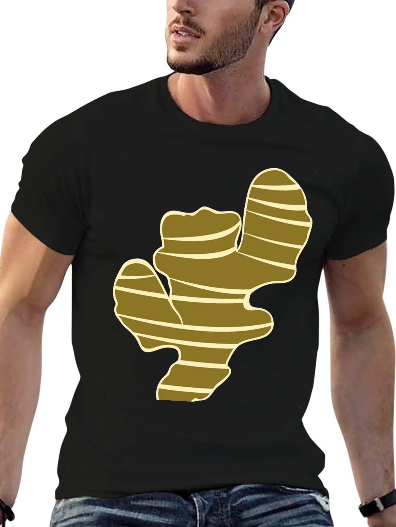 Ginger Root Graphic Print Black T-Shirt