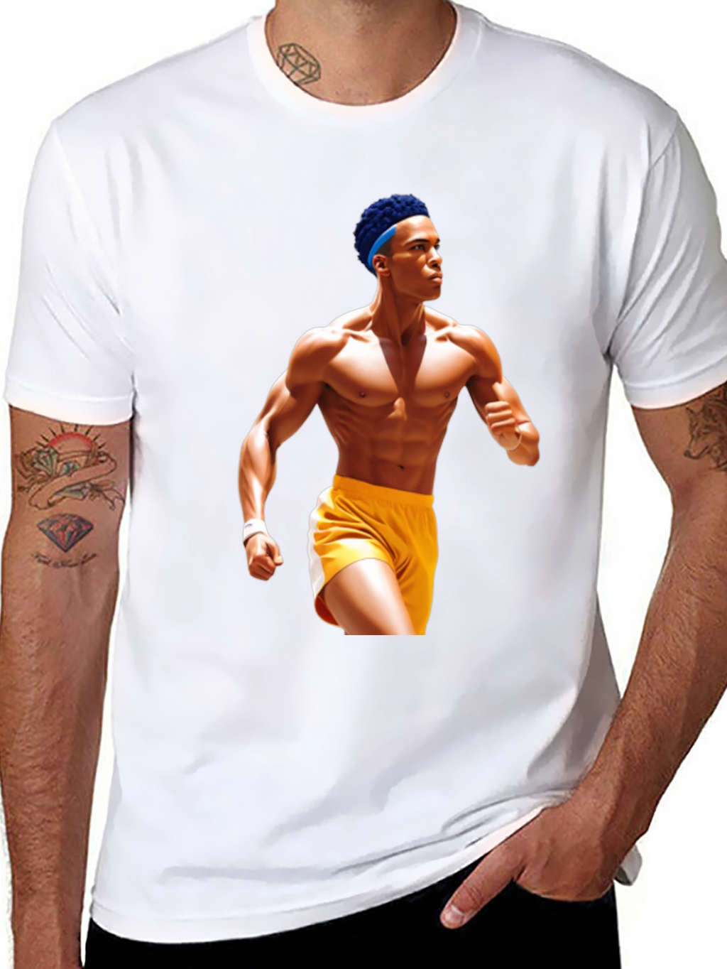 Black T-Shirt with Athlete Graphic