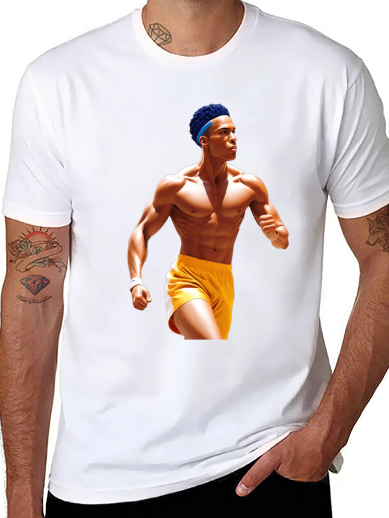 Black T-Shirt with Athlete Graphic