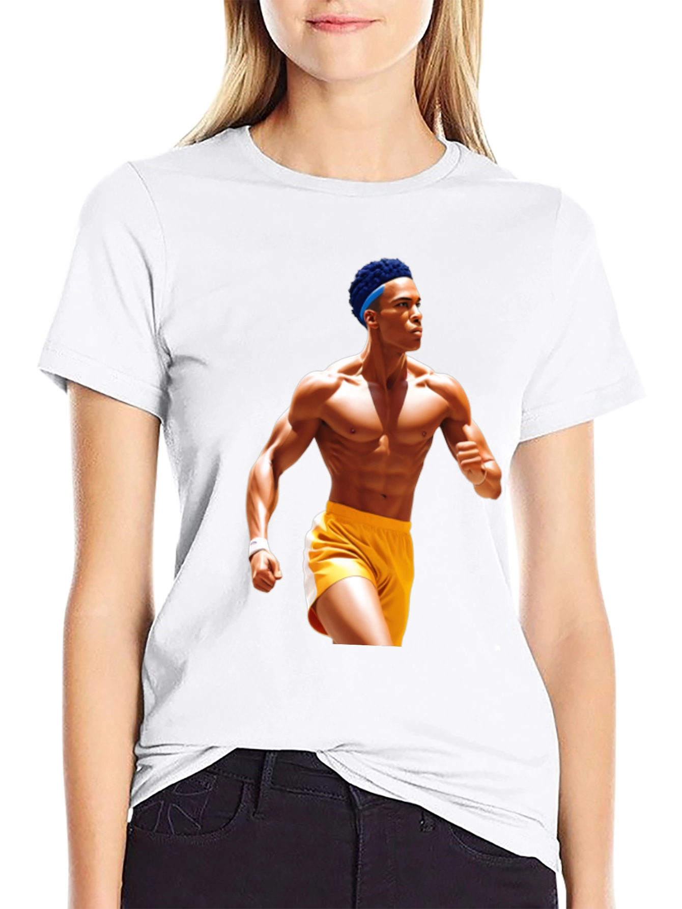Black T-Shirt with Athlete Graphic