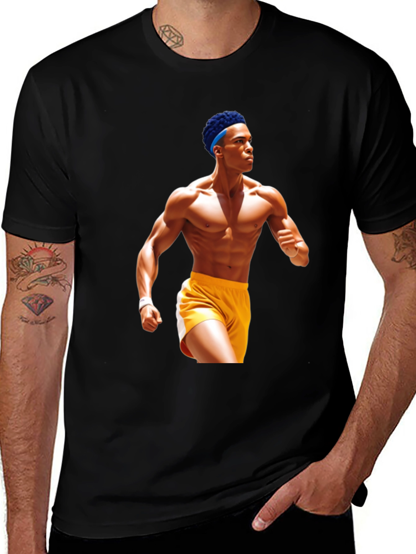 Black T-Shirt with Athlete Graphic