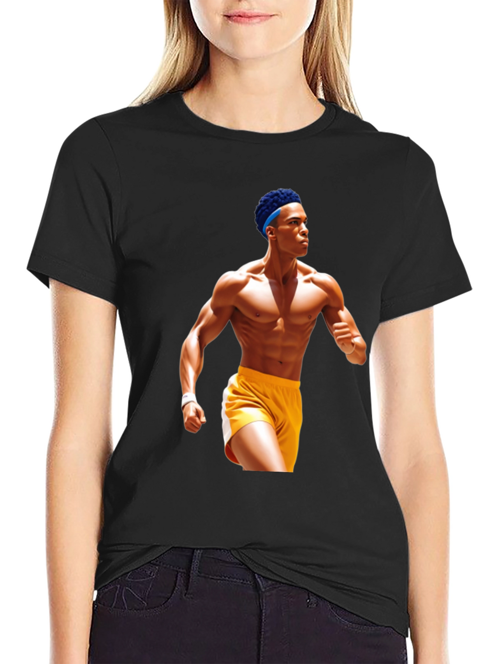 Black T-Shirt with Athlete Graphic