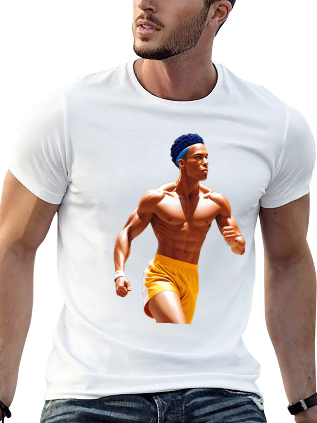 Black T-Shirt with Athlete Graphic