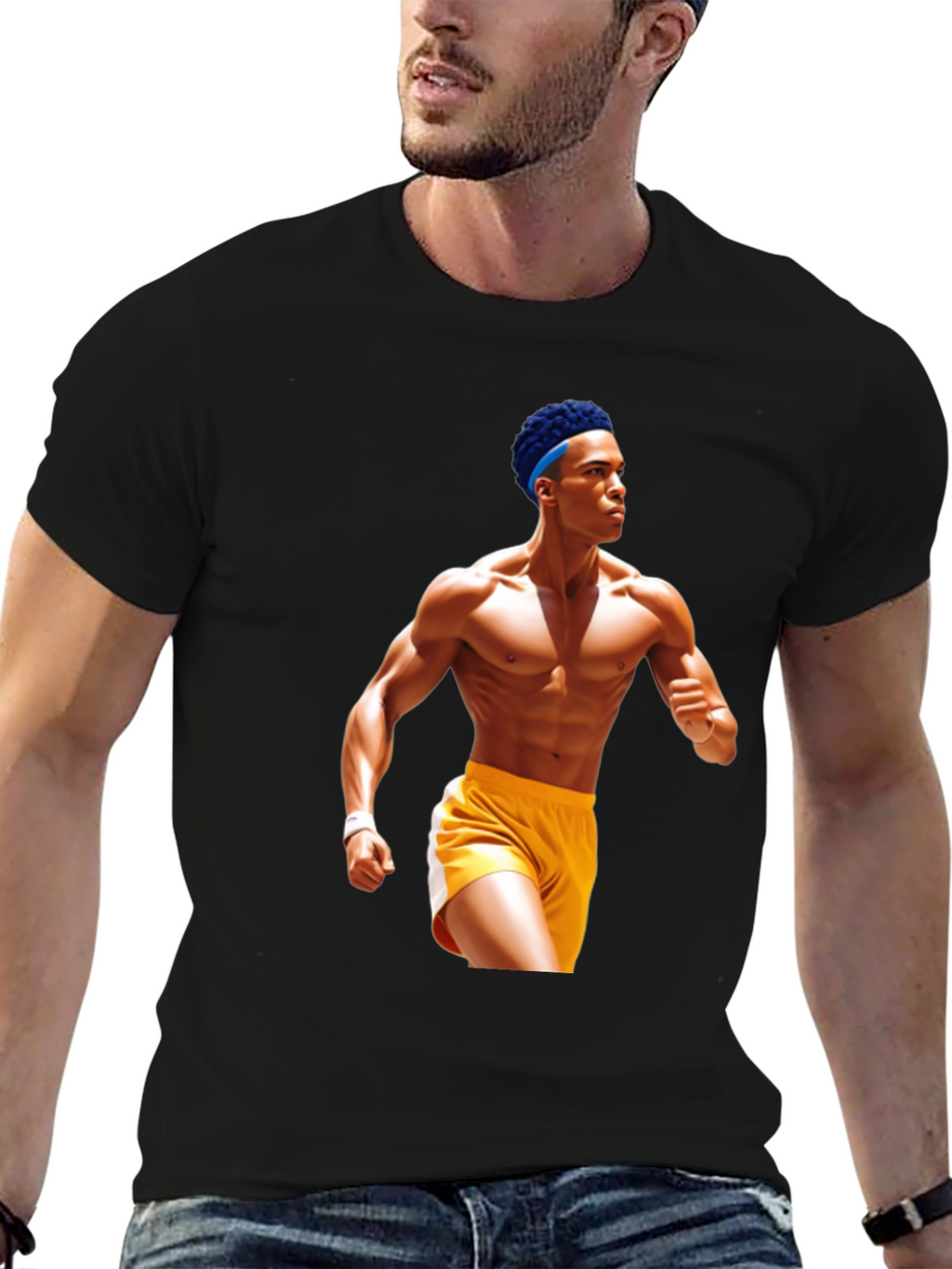 Black T-Shirt with Athlete Graphic