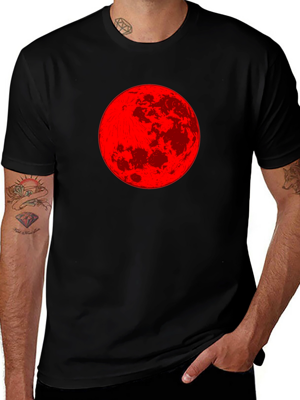 Red Moon Graphic Tee - Stylish Black T-Shirt