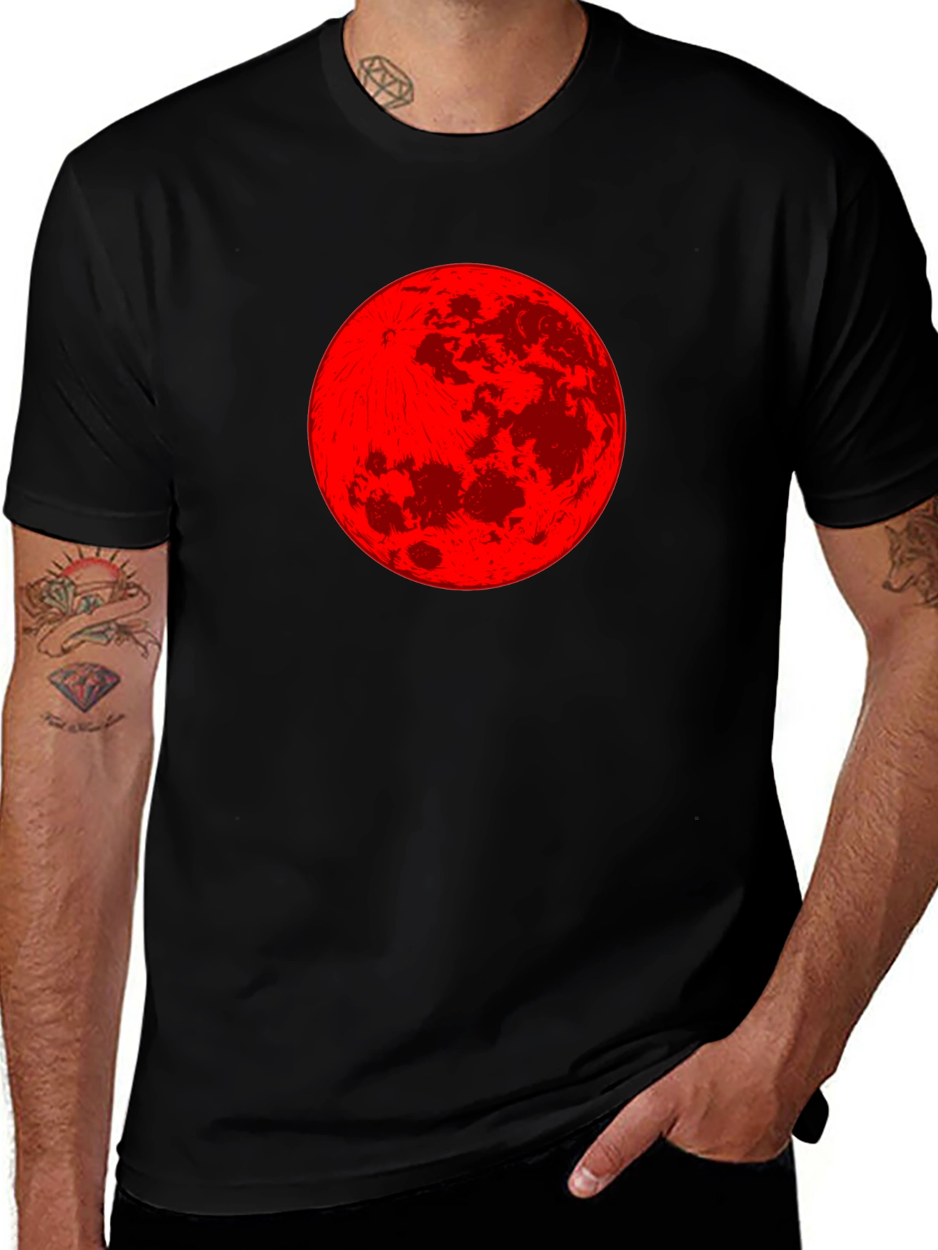 Red Moon Graphic Tee - Stylish Black T-Shirt