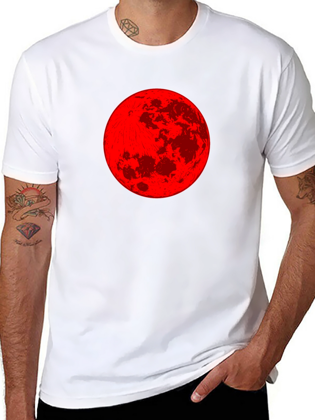 Red Moon Graphic Tee - Stylish Black T-Shirt