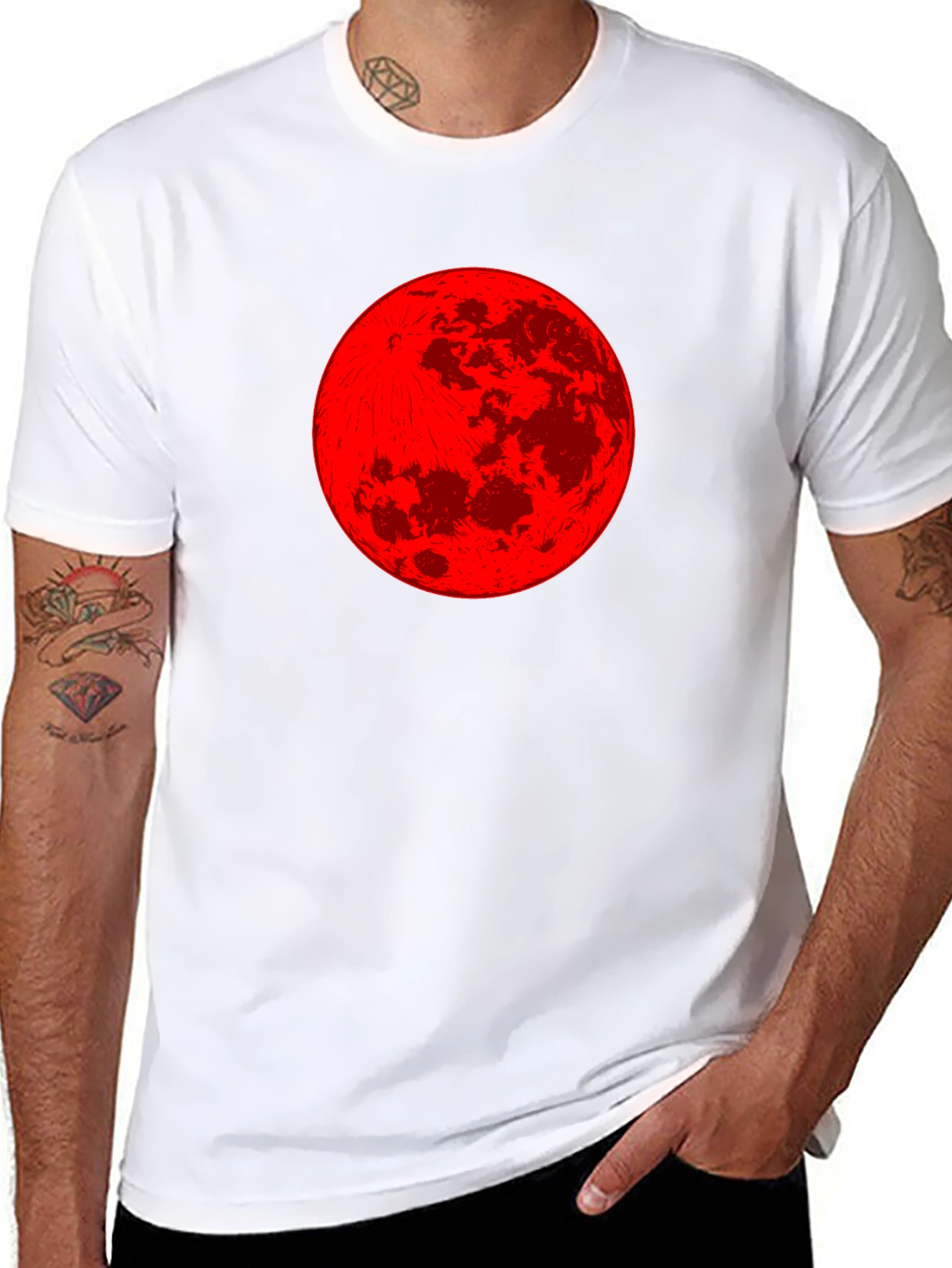 Red Moon Graphic Tee - Stylish Black T-Shirt