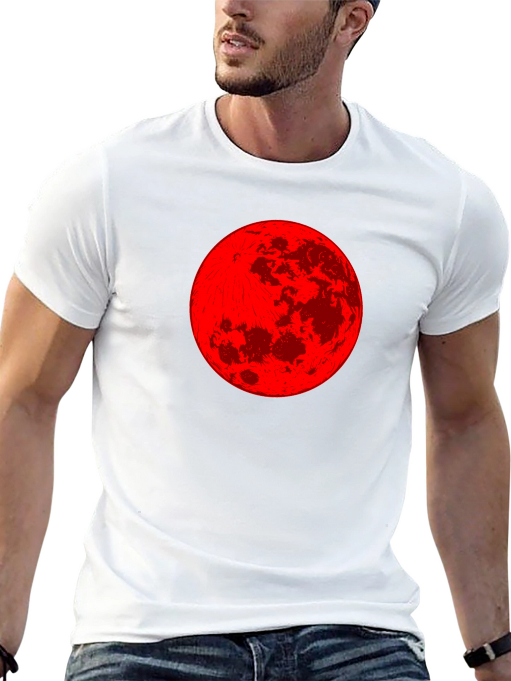 Red Moon Graphic Tee - Stylish Black T-Shirt