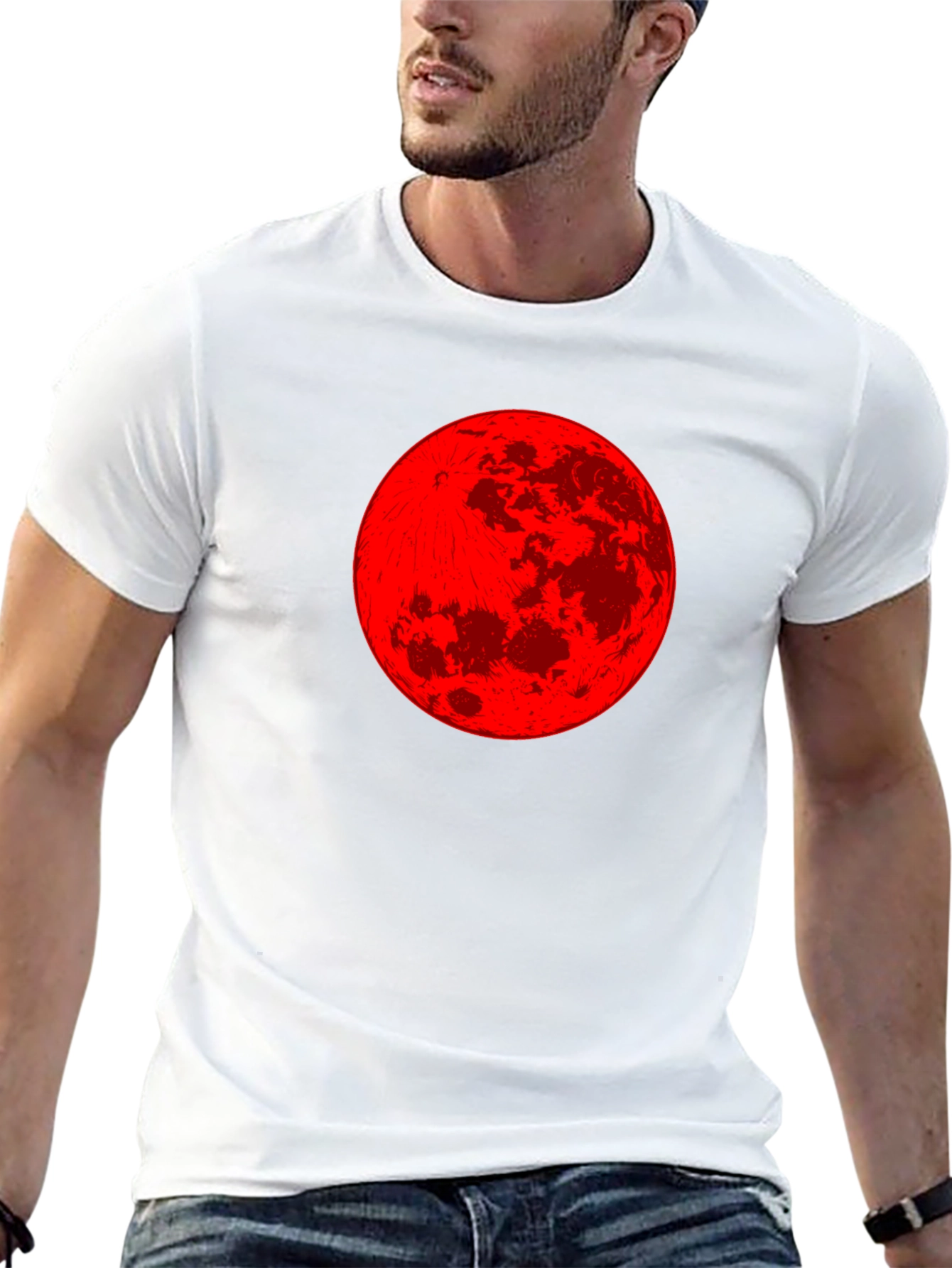Red Moon Graphic Tee - Stylish Black T-Shirt