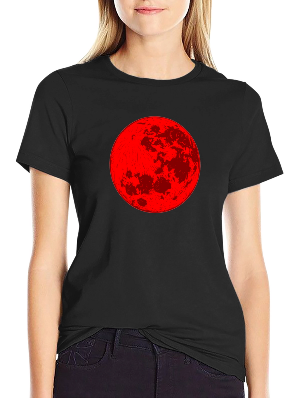 Red Moon Graphic Tee - Stylish Black T-Shirt