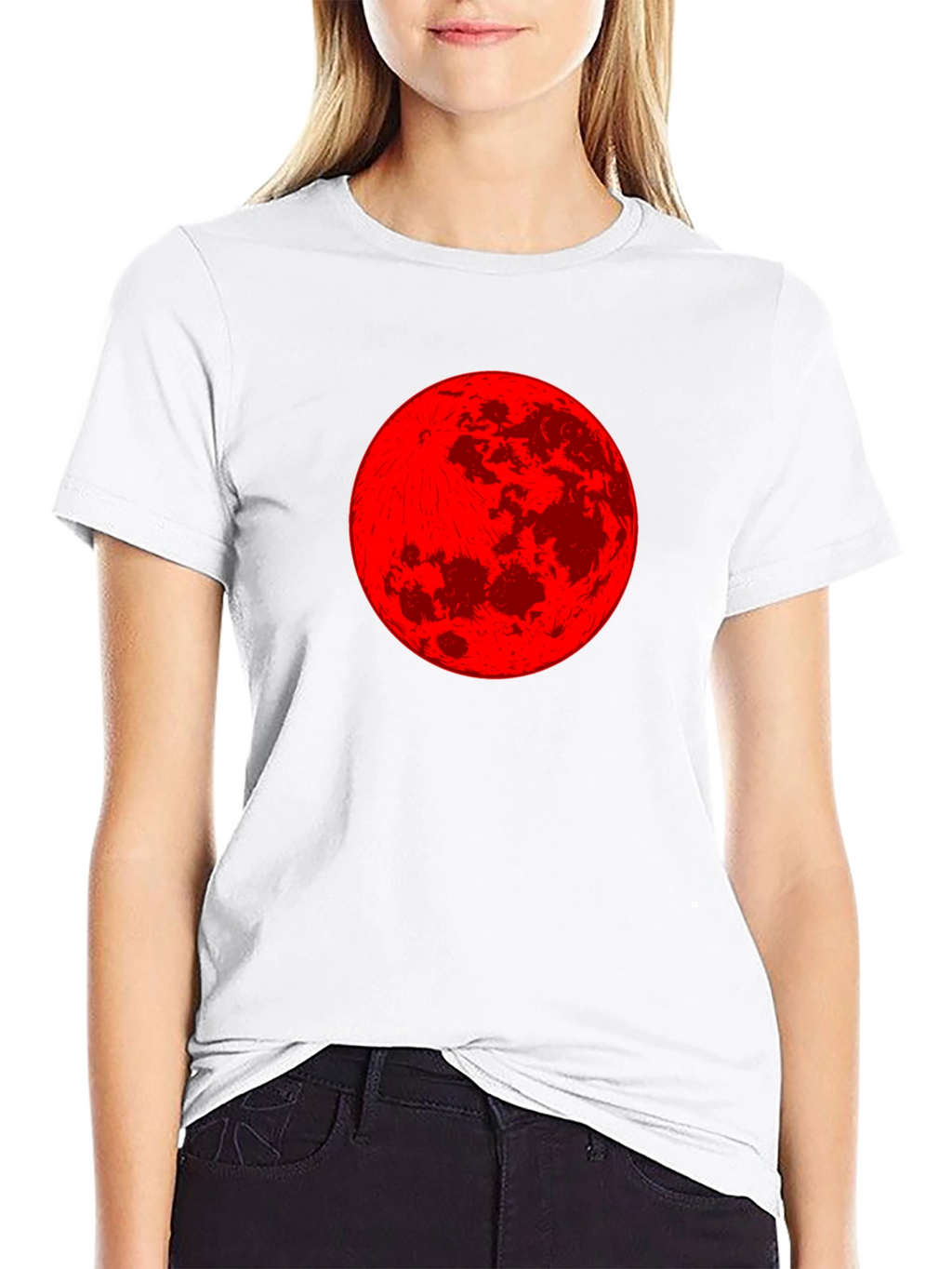 Red Moon Graphic Tee - Stylish Black T-Shirt