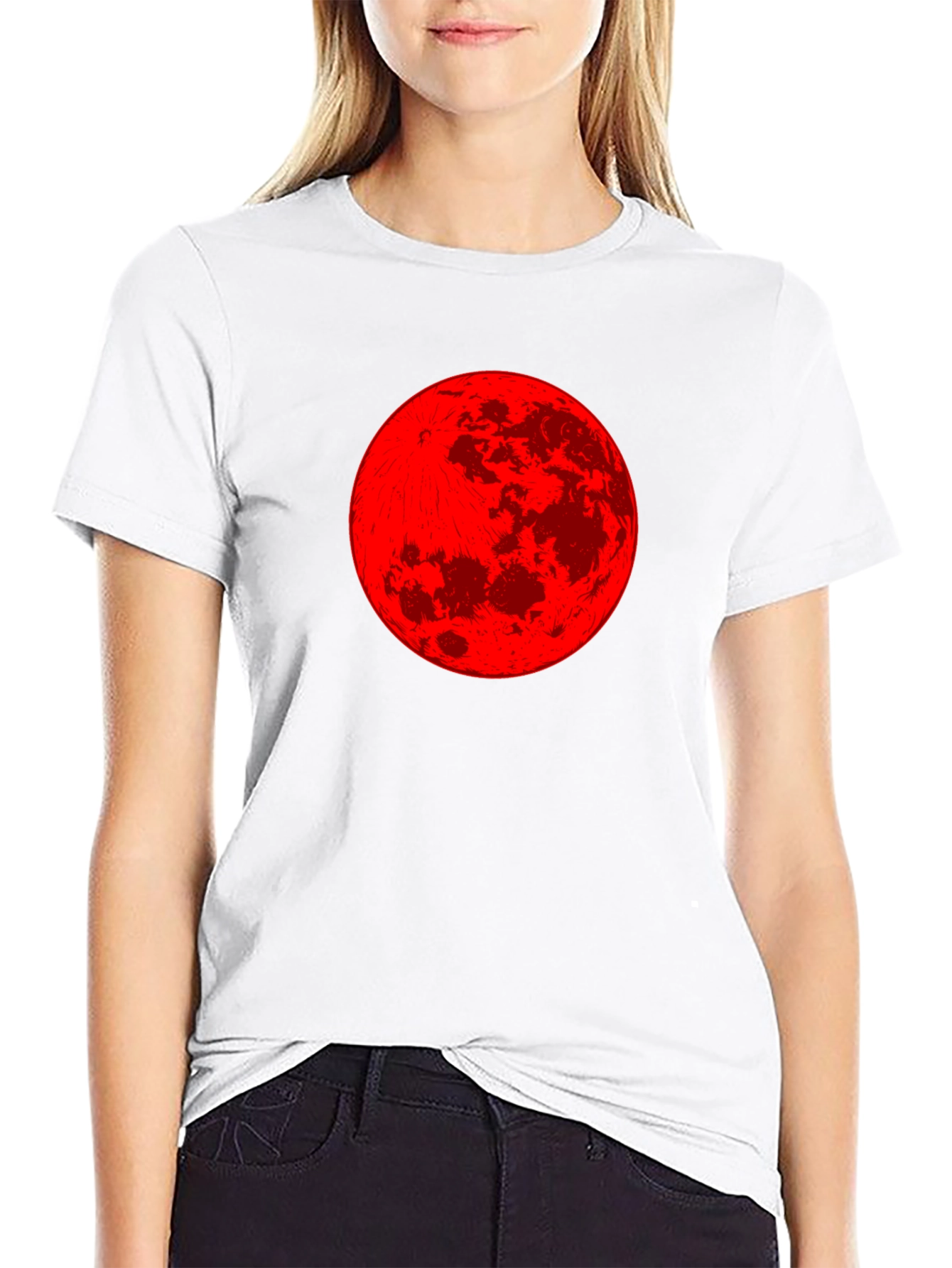 Red Moon Graphic Tee - Stylish Black T-Shirt