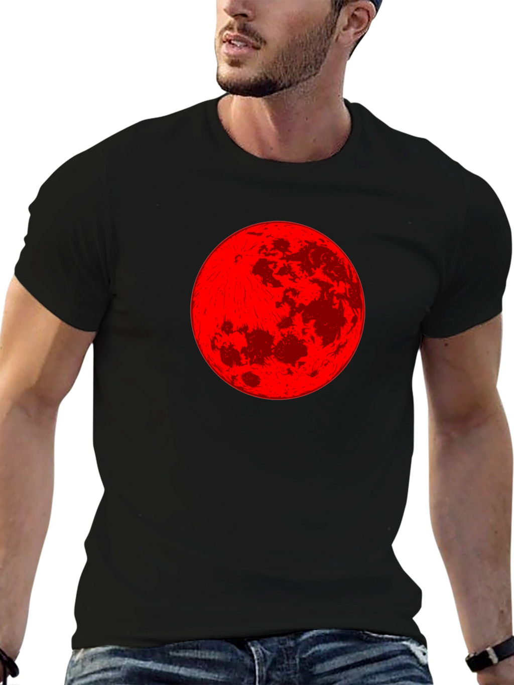 Red Moon Graphic Tee - Stylish Black T-Shirt