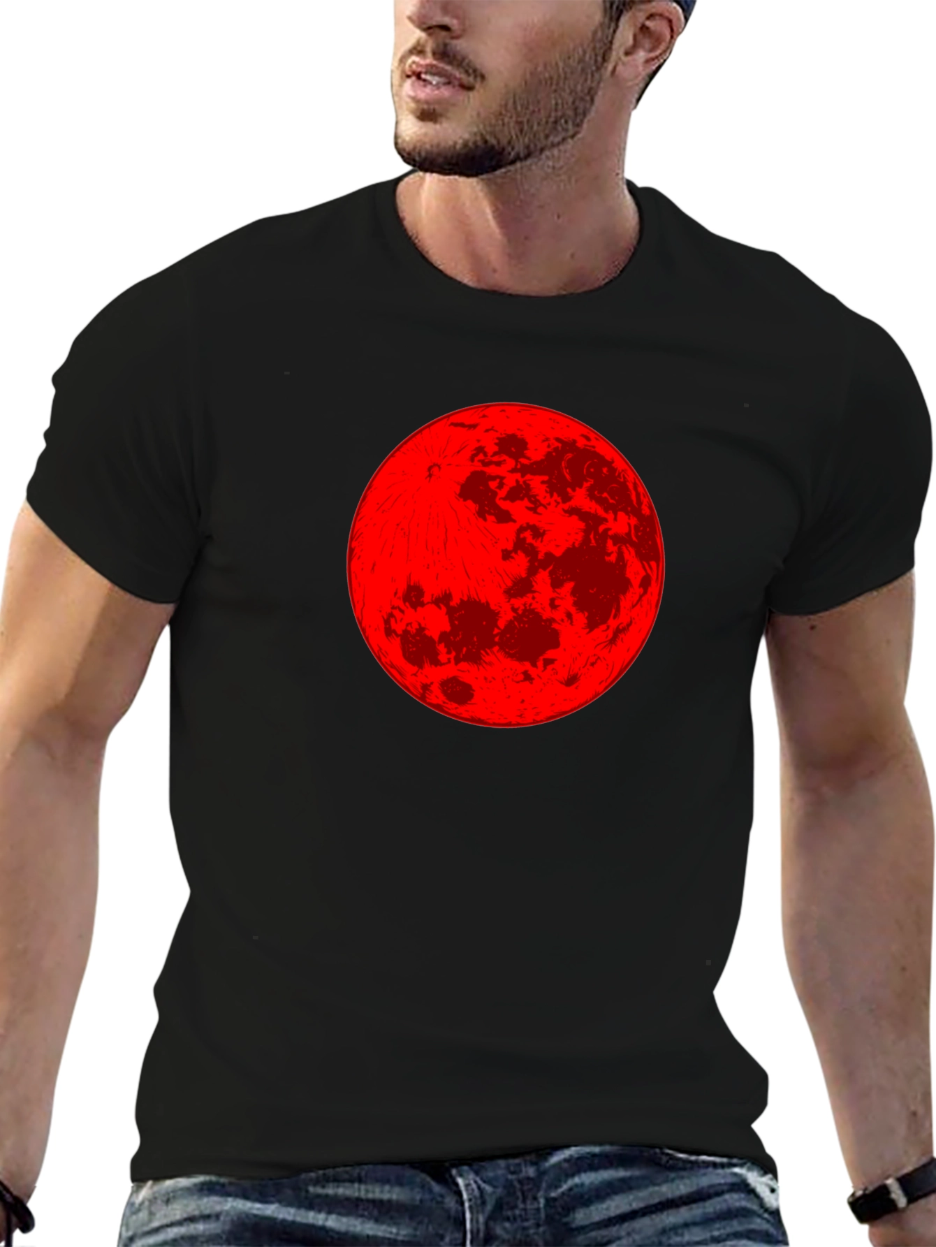 Red Moon Graphic Tee - Stylish Black T-Shirt