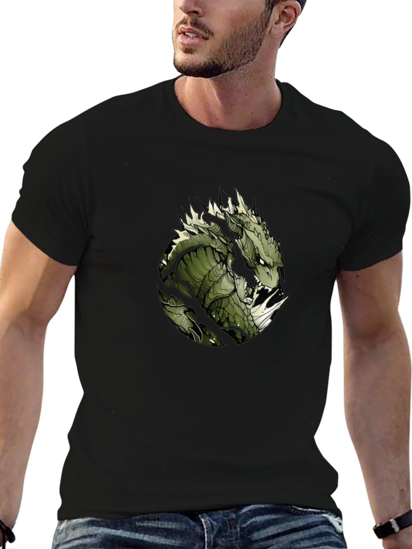 Green Dragon Graphic T-Shirt - Mens Black Tee