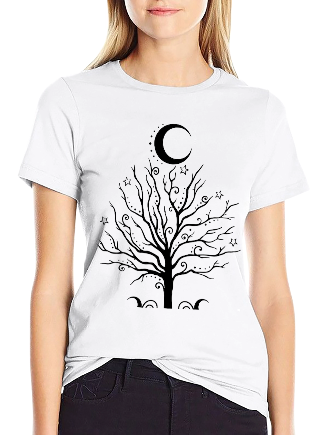 Moonlit Tree Graphic Tee - Unique Unisex Black T-Shirt