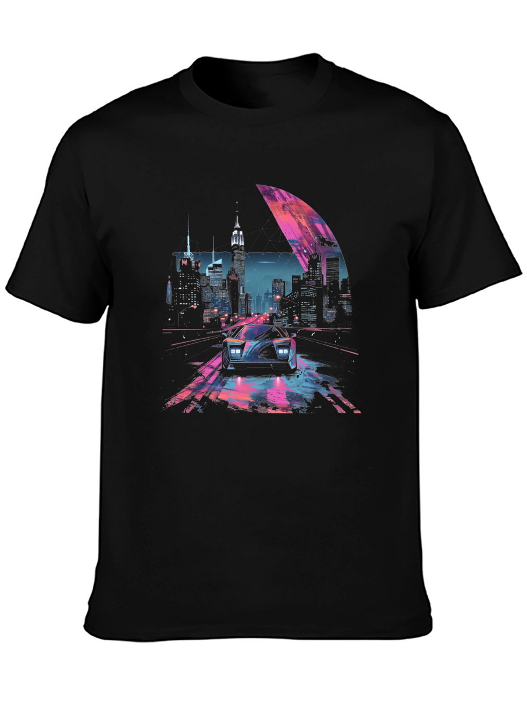 Retro Cityscape Car Graphic Tee - Black