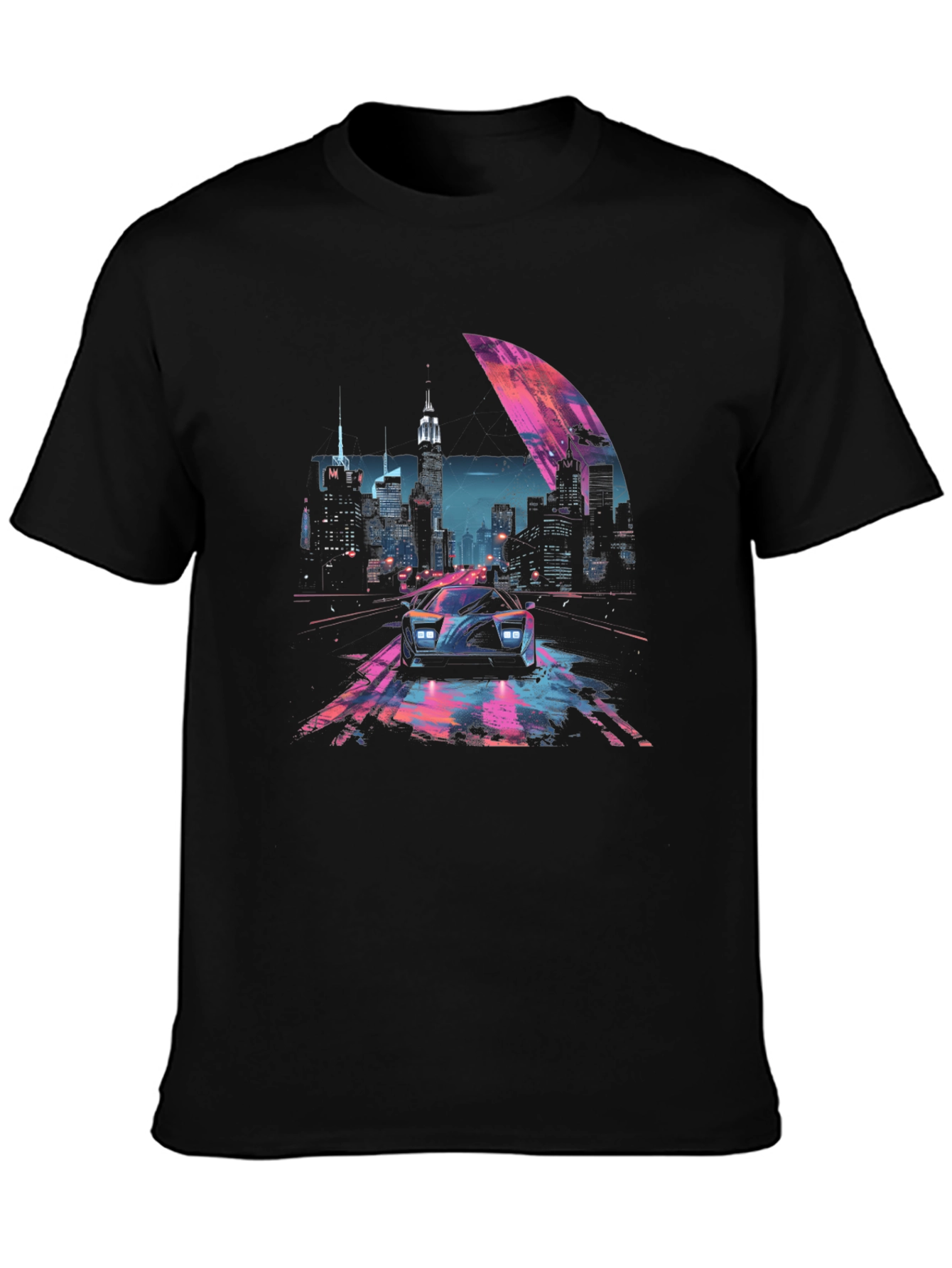 Retro Cityscape Car Graphic Tee - Black
