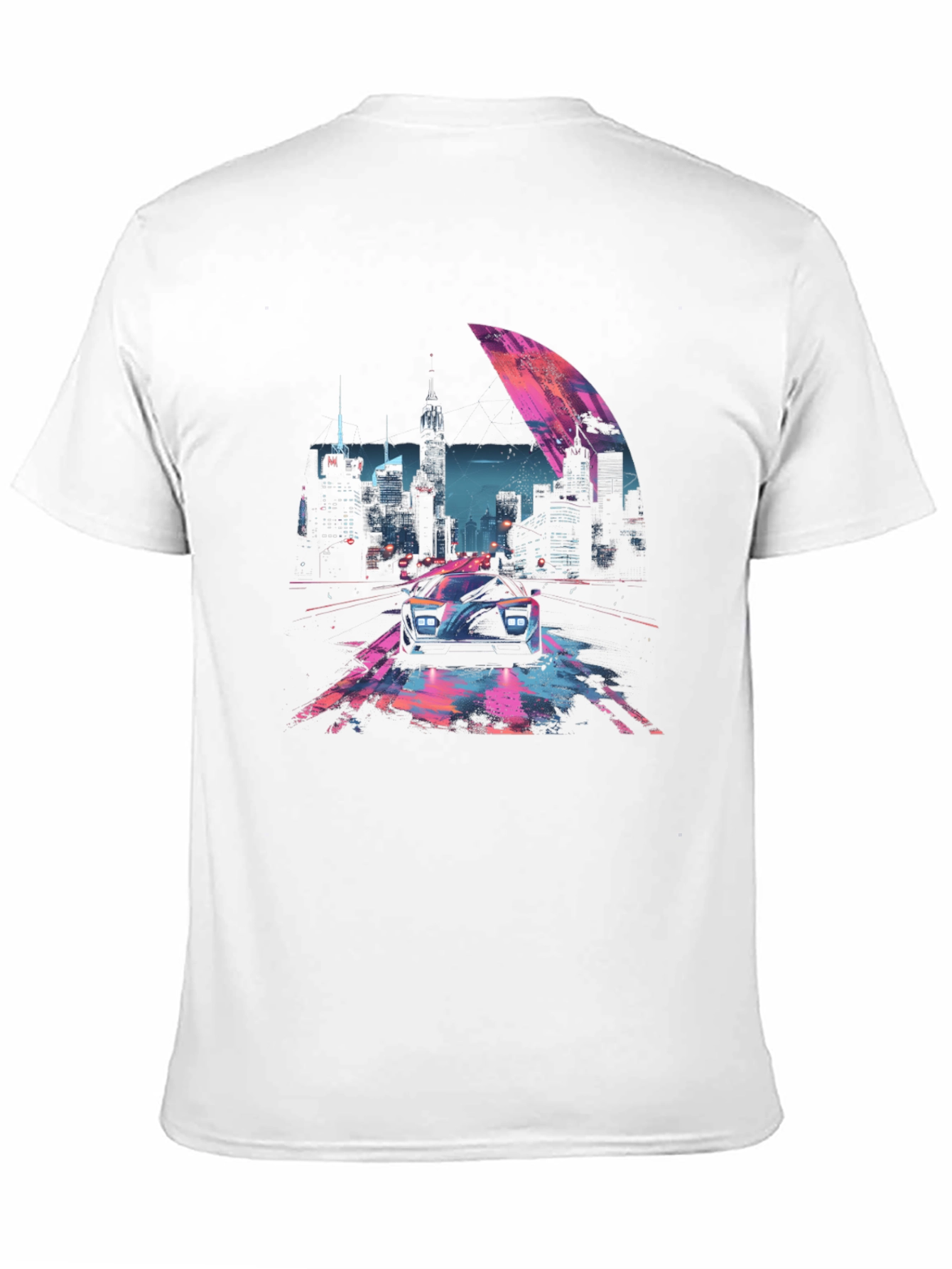 Retro Cityscape Car Graphic Tee - Black