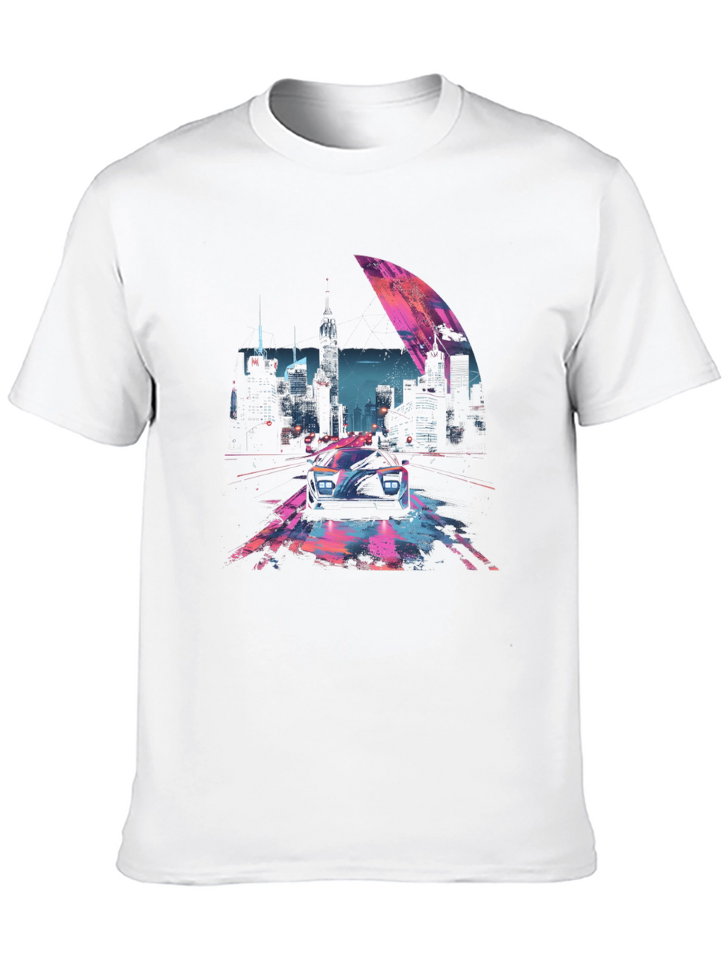 Retro Cityscape Car Graphic Tee - Black