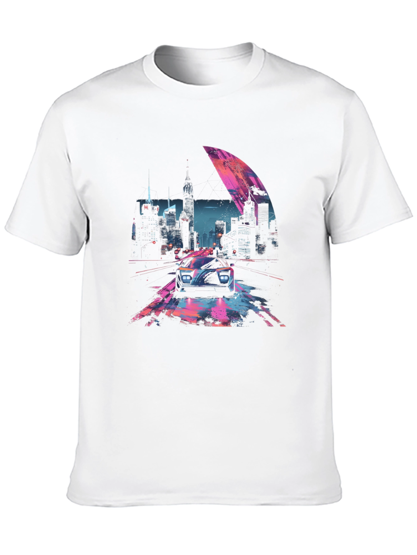 Retro Cityscape Car Graphic Tee - Black