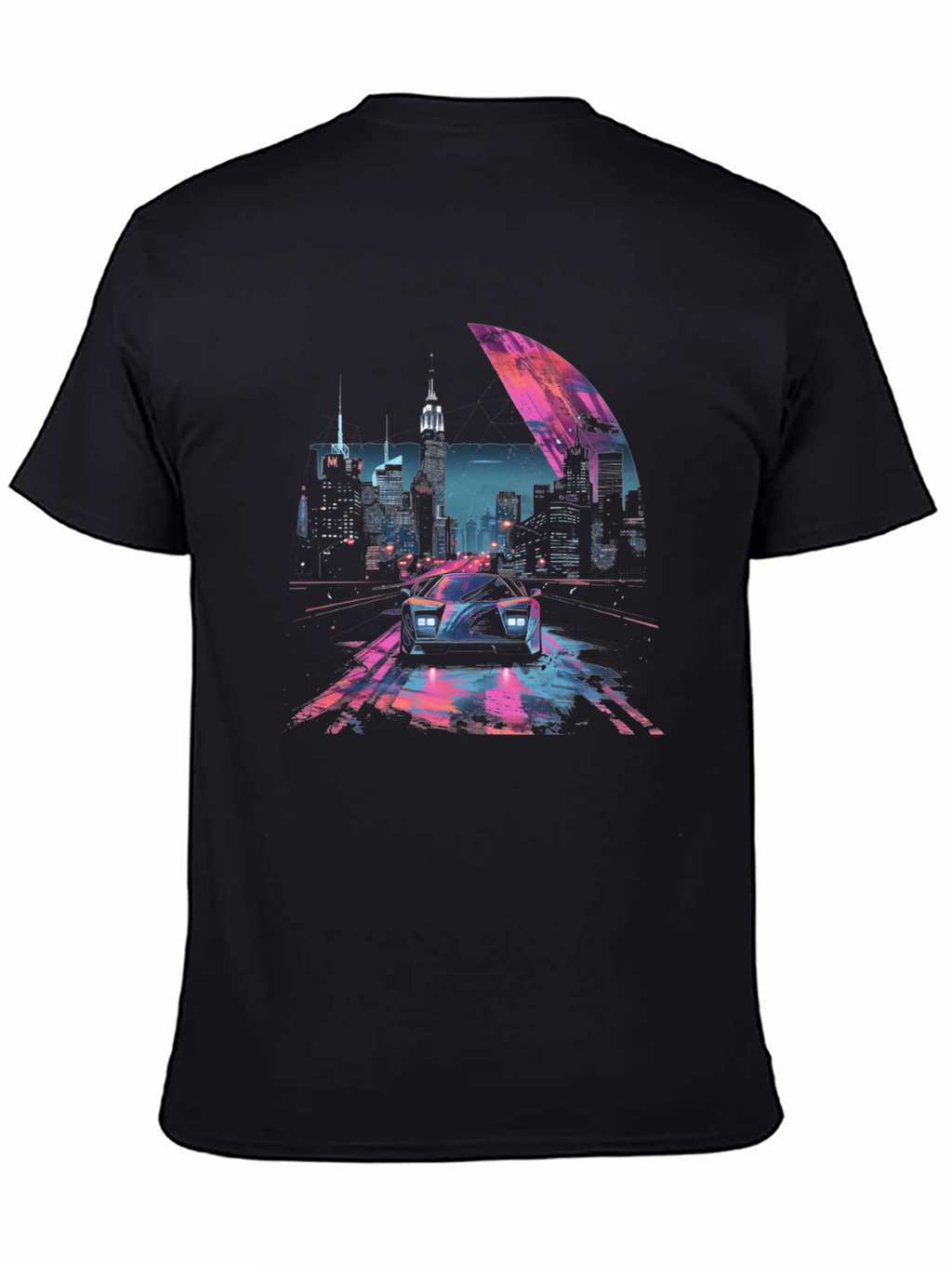 Retro Cityscape Car Graphic Tee - Black