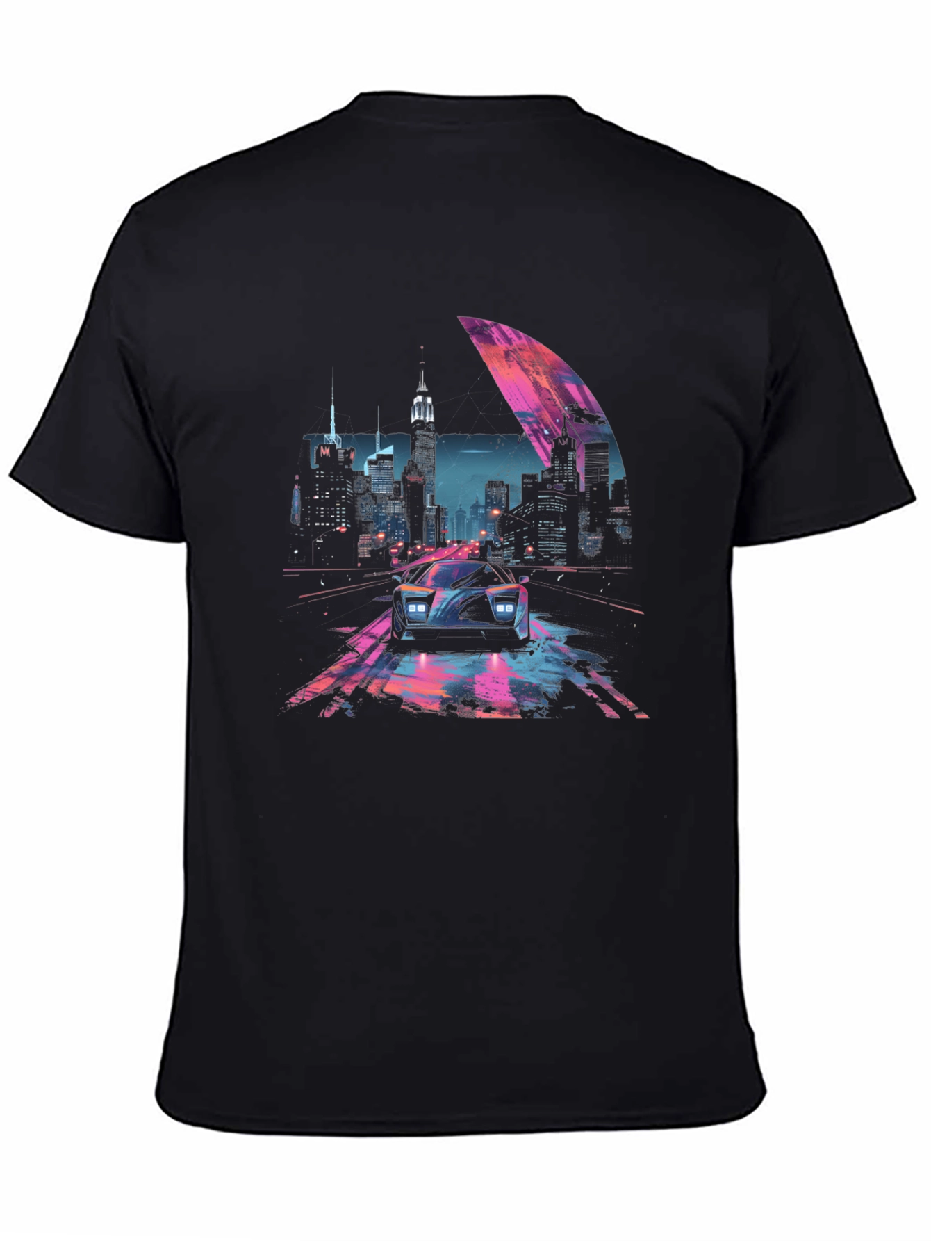Retro Cityscape Car Graphic Tee - Black