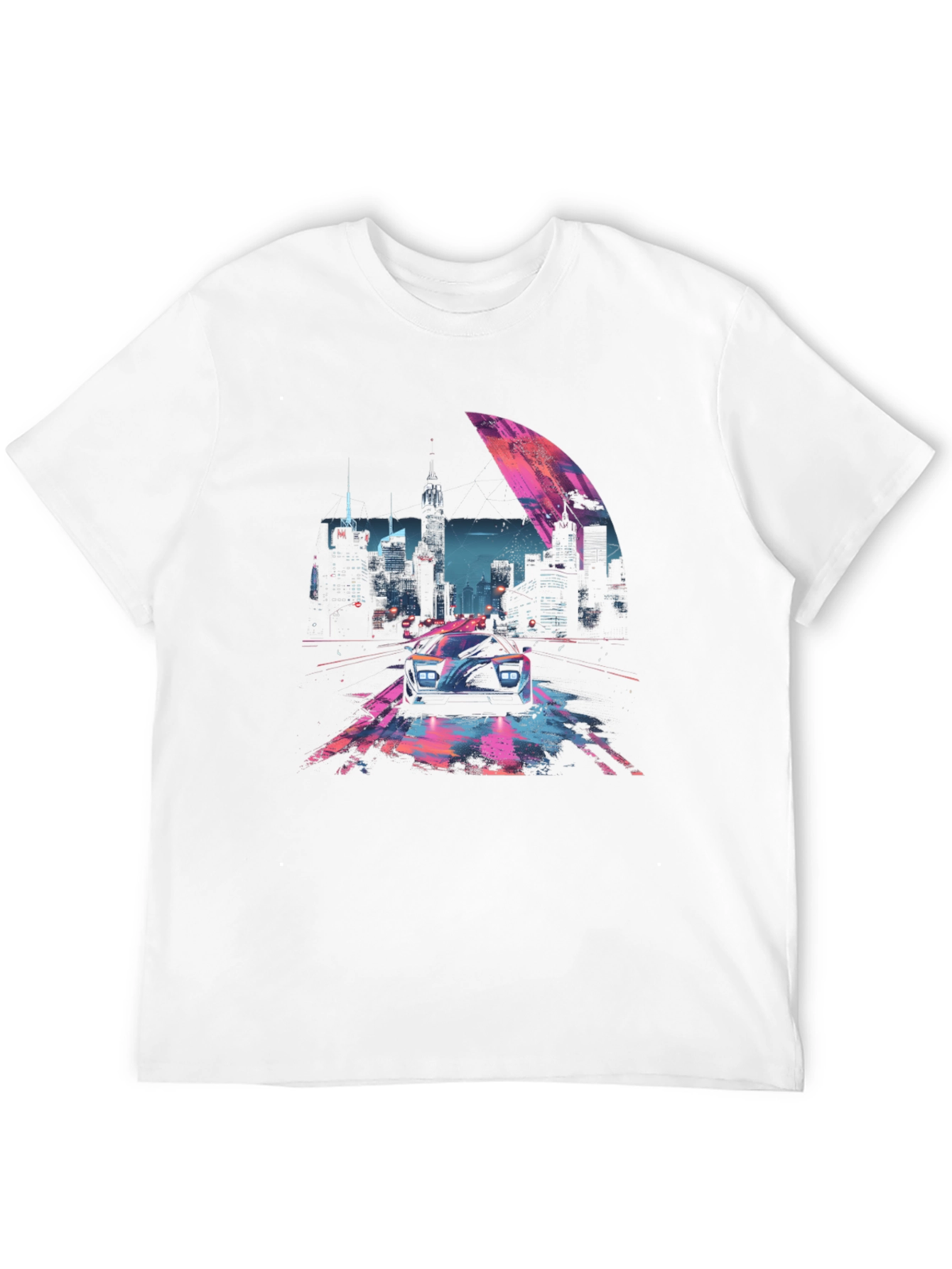 Retro Cityscape Car Graphic Tee - Black