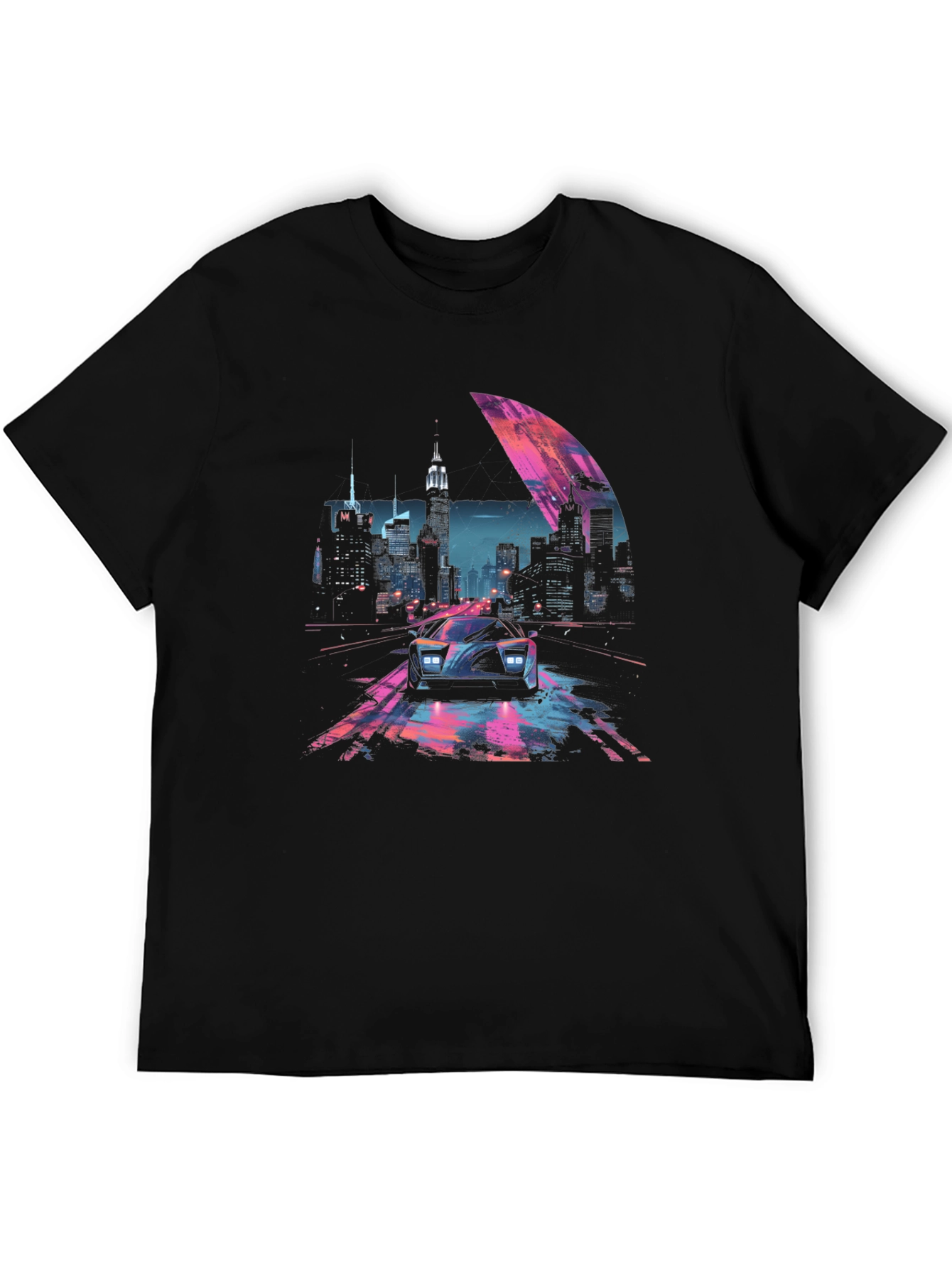 Retro Cityscape Car Graphic Tee - Black