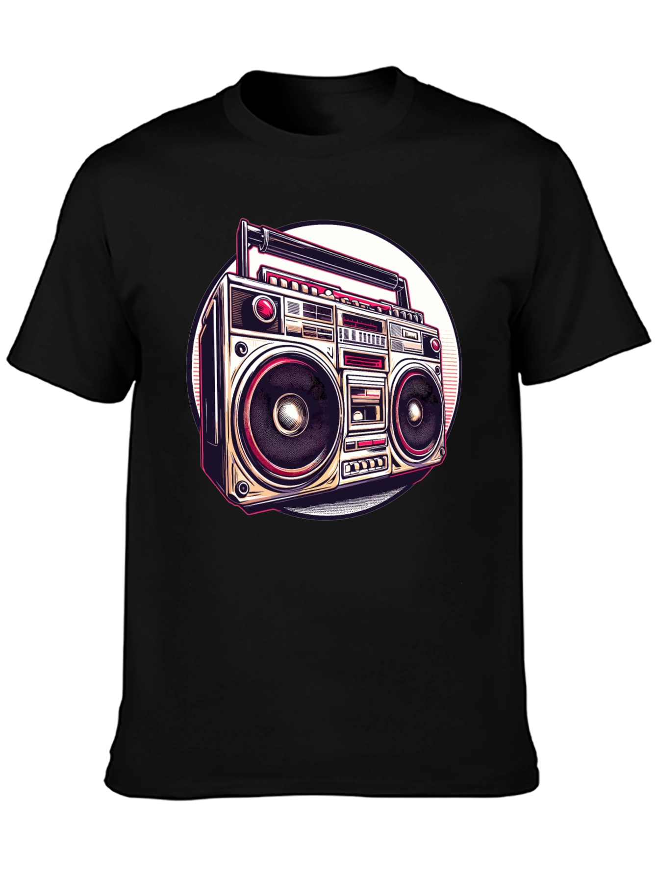 Retro Boombox Graphic Tee - Vintage Style Black T-Shirt