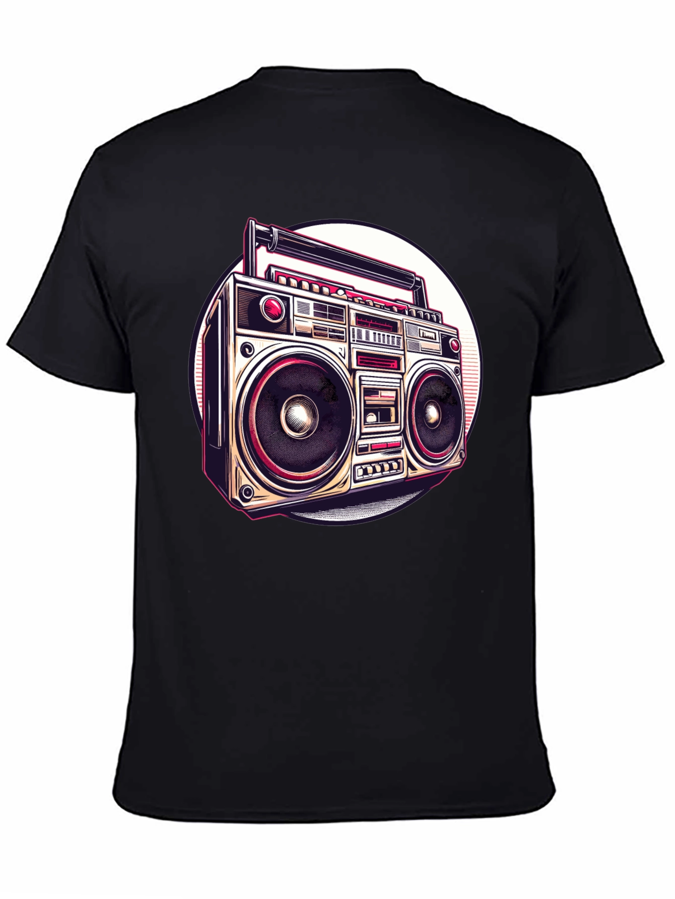 Retro Boombox Graphic Tee - Vintage Style Black T-Shirt