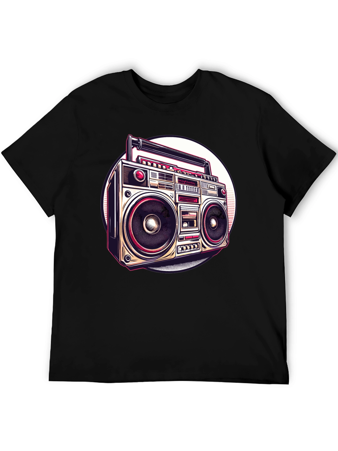 Retro Boombox Graphic Tee - Vintage Style Black T-Shirt