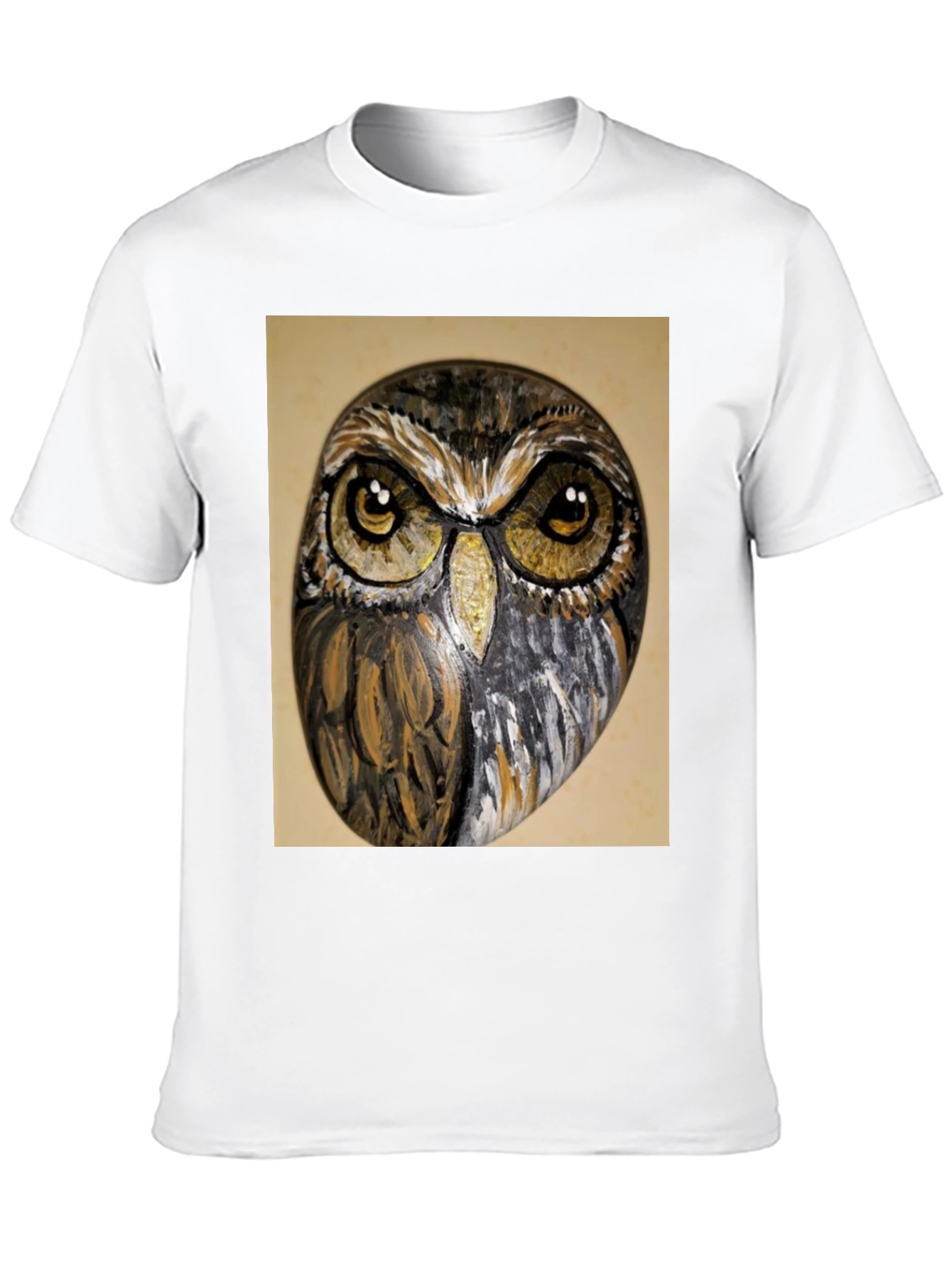 Owl Face Print Black T-Shirt