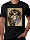 Owl Face Print Black T-Shirt