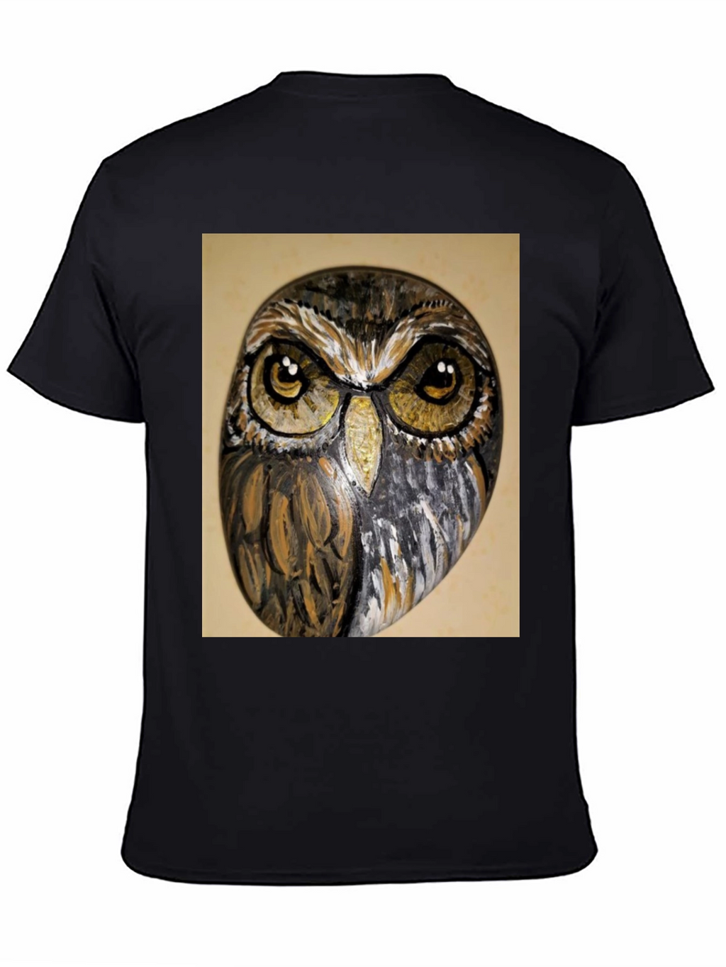 Owl Face Print Black T-Shirt