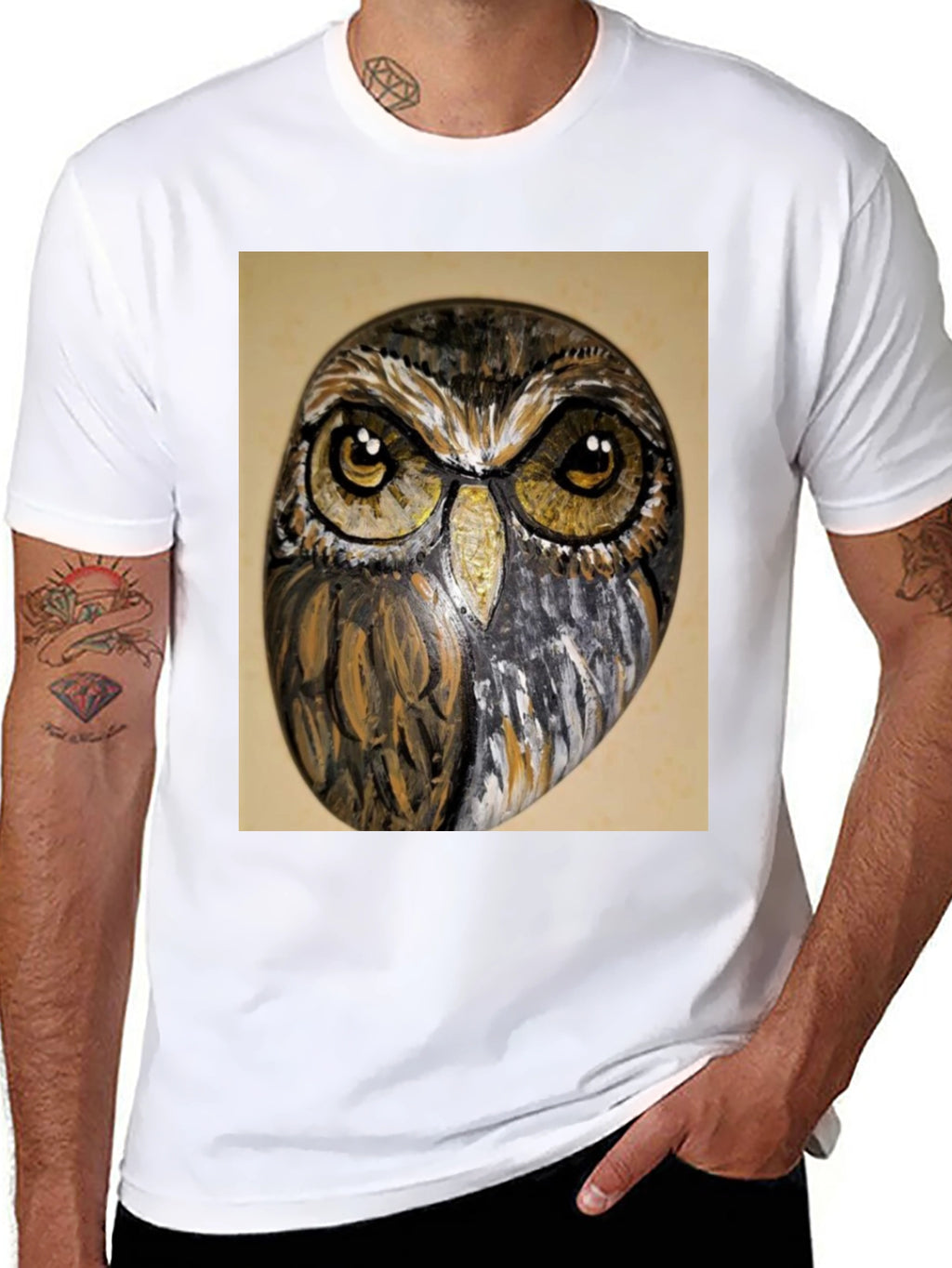 Owl Face Print Black T-Shirt