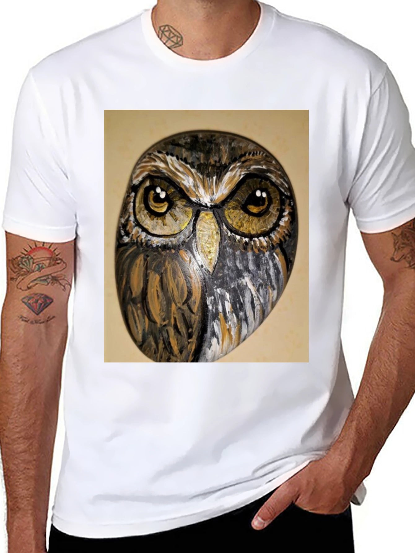Owl Face Print Black T-Shirt