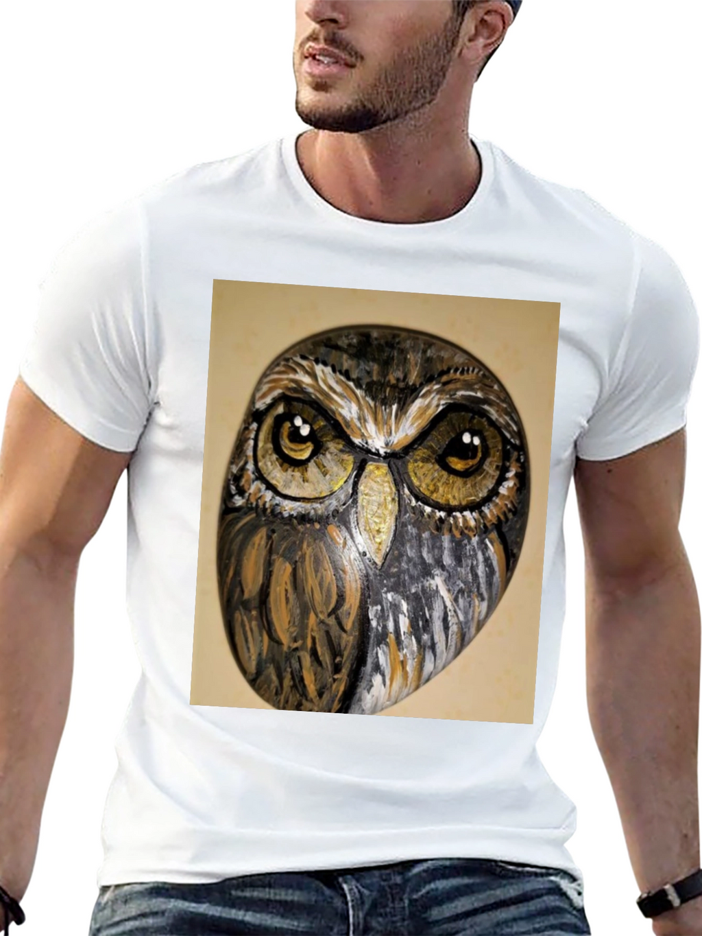 Owl Face Print Black T-Shirt