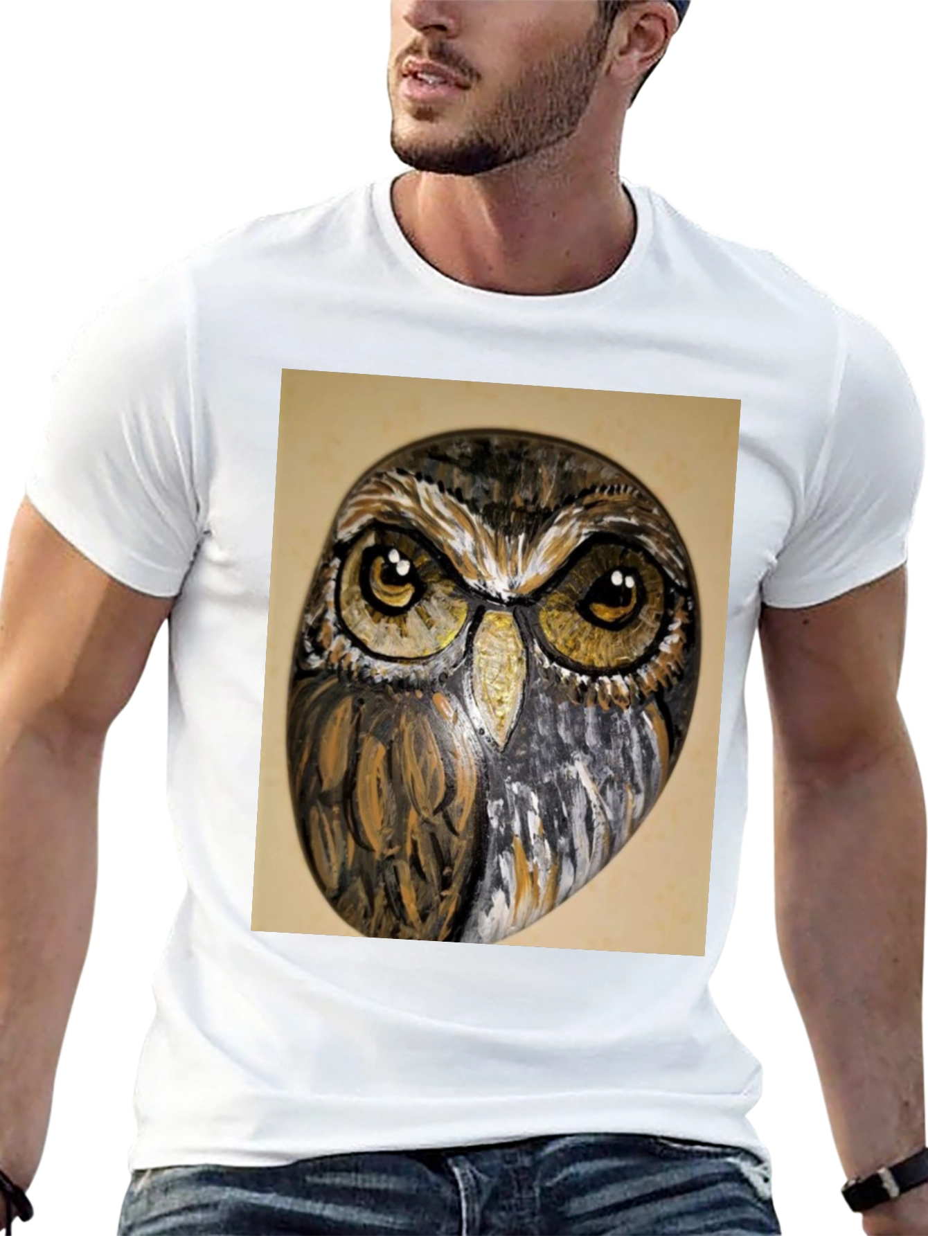 Owl Face Print Black T-Shirt