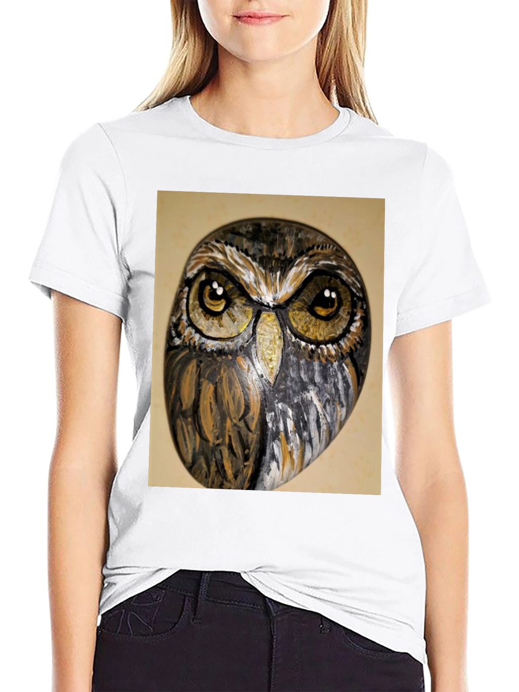 Owl Face Print Black T-Shirt