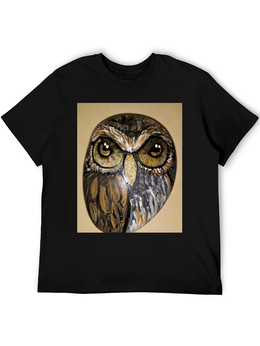 Owl Face Print Black T-Shirt