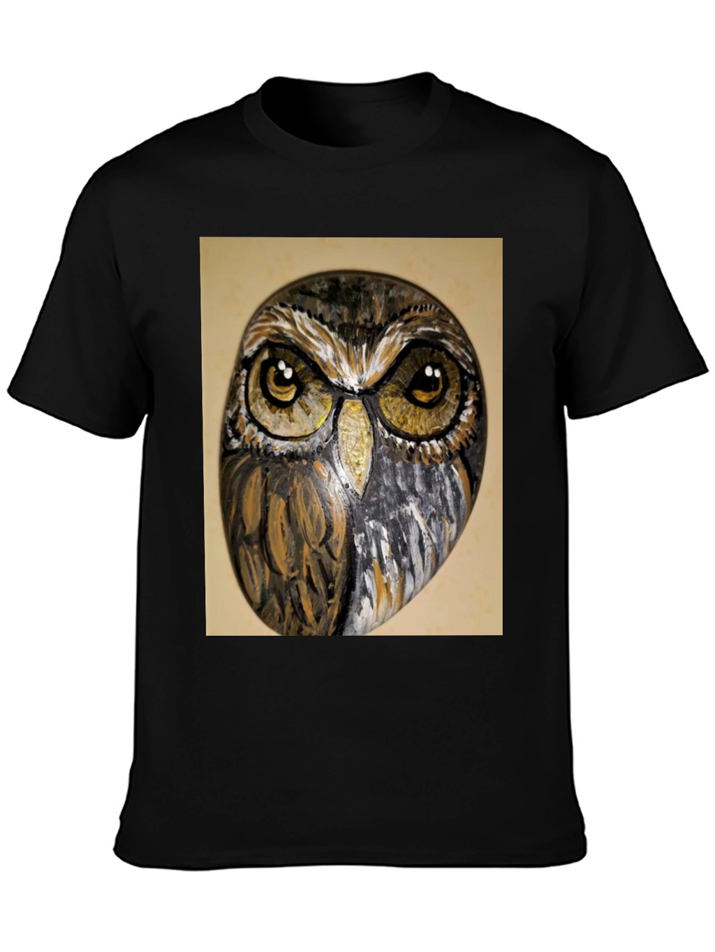 Owl Face Print Black T-Shirt
