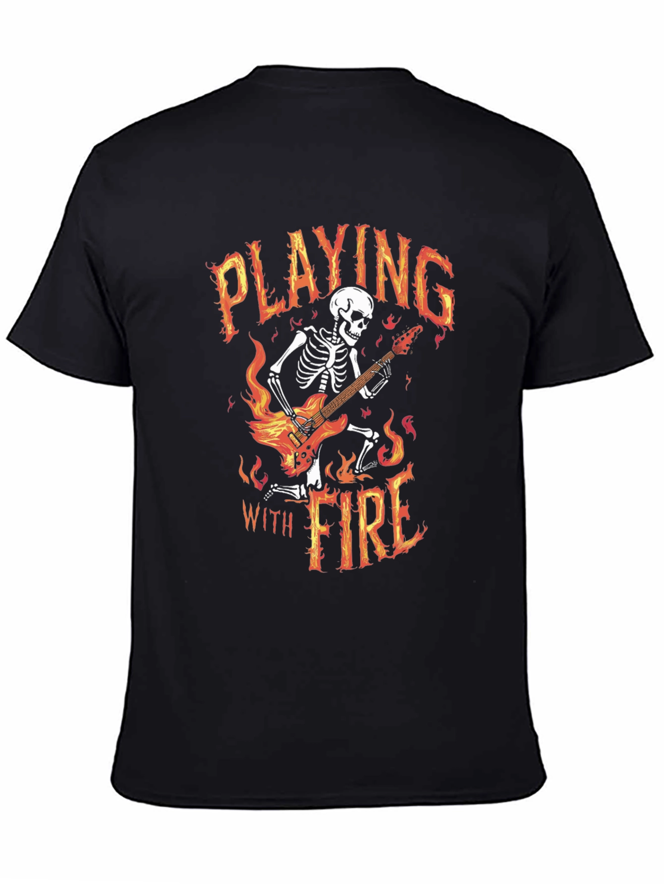 Playing With Fire Skeleton Guitarist Graphic Tee