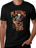 Playing With Fire Skeleton Guitarist Graphic Tee
