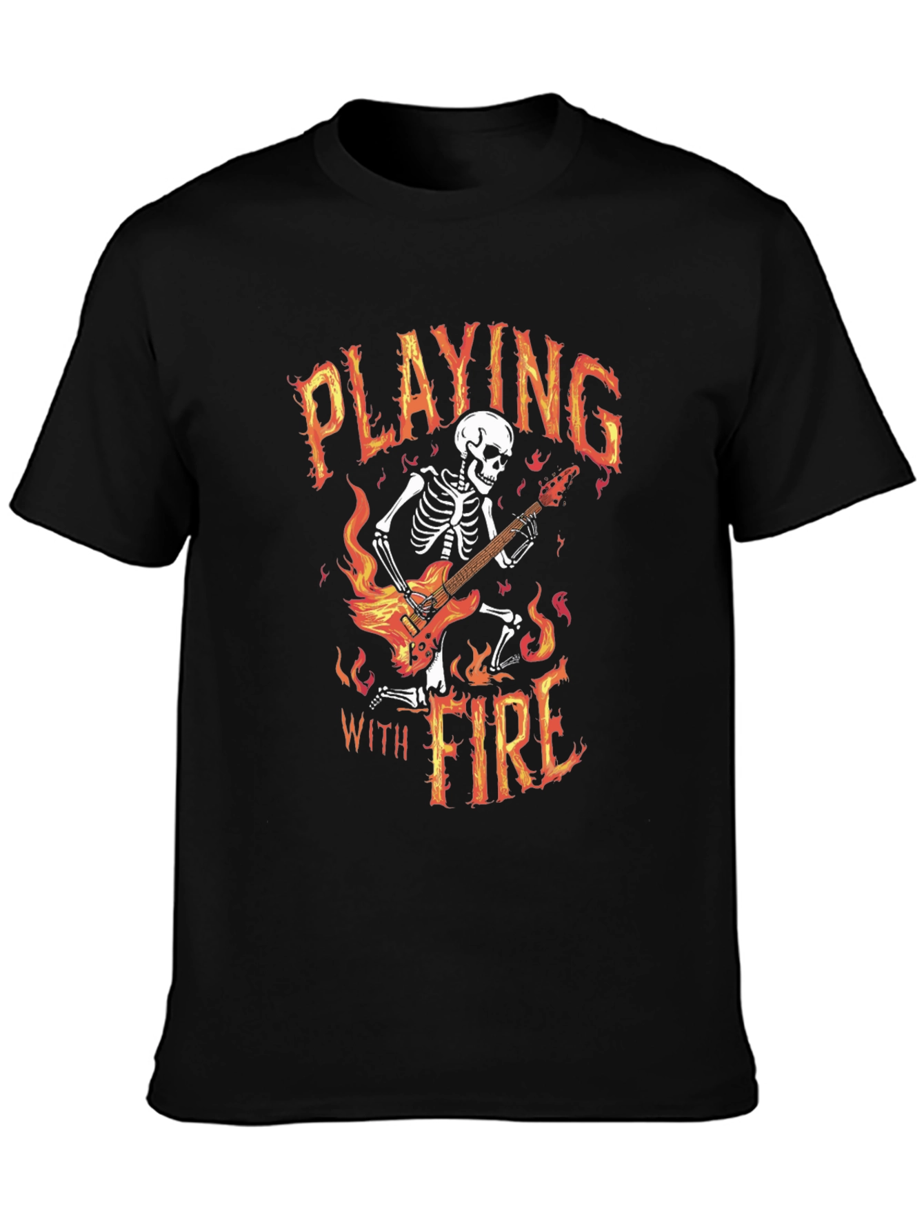 Playing With Fire Skeleton Guitarist Graphic Tee